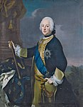 Adolf Fredrik som kronprins, iförd kårens uniform. ca 1750. Porträtt av Antoine Pesne.