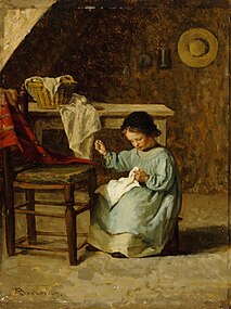 En sypige, 1869A Girl Sewing