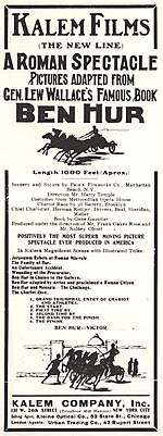 Advertisement for the film referencing the Wallace novel Advertisement for Kalem 1907 film Ben Hur.jpeg