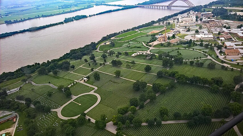 Aerial View of Jefferson Barracks National Cemetery and Jefferson Barracks Bridge