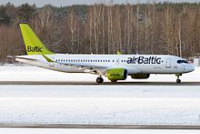 Bombardier CS300 airBaltic в аэропорту Рига