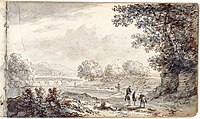 p081 - Unknown contributor - Drawing - Travellers in a river landscape