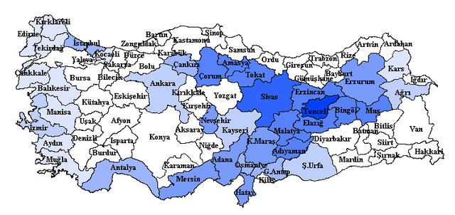 العلويون في تركيا بالأزرق