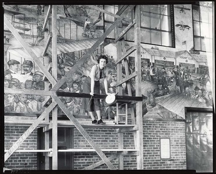 File:Aline H. Rhonie, American painter, 1909-1963, at work on aviation mural at Roosevelt Field, Garden City, New York.jpg