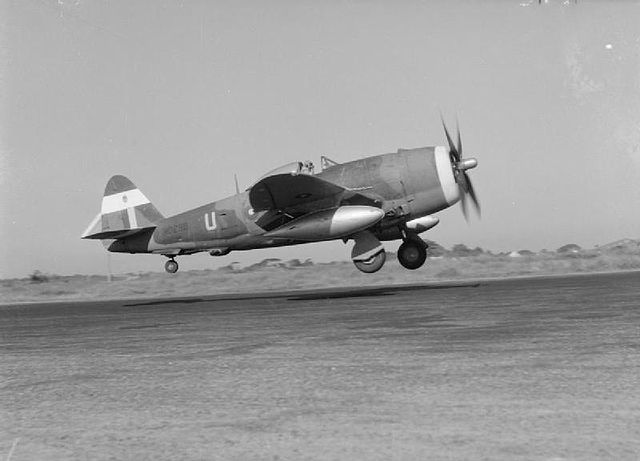 A 30 Squadron Thunderbolt II taking off from Chittagong, 1944.