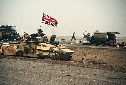 A British Armoured Personnel Carrier in Kuwait during the Gulf War.