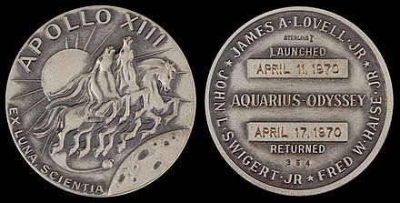 Apollo 13 flown silver Robbins medallion