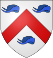 Arms of Brudenell: Argent, a chevron gules between three morion caps azure pointed to the sinister