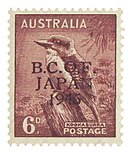 Stamp of Australia overprinted for use by British Commonwealth Occupation Force in Japan, 1946. Australia-Stamp-1946 BCOF Wartime Overprint.jpg