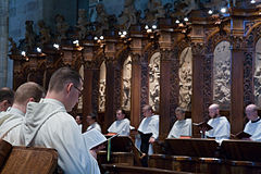 Religiuos service and monk choir. Heiligenkreuz Abbey, Austria