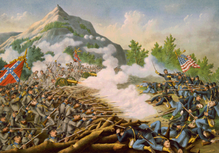 An 1891 lithograph of the Battle of Kennesaw Mountain by Kurz & Allison