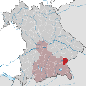 Beliggenheden af Landkreis Altötting i Bayern (klikbart kort)