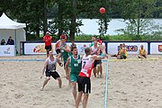 Deutsch: Beachhandball Europameisterschaften 2019 (Beach handball Euro); Tag 2: 3. Juli 2019 – Männer, Vorrunde Gruppe C, Nordmazedonien-Schweiz 0:2 (13:22, 18:19) English: Beach handball Euro; Day 2: 3 July 2019 – Women Preliminary Round Group A – Men Preliminary Round Group C – North Macedonia-Switzerland 0:2 (13:22, 18:19)