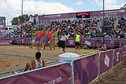 Deutsch: Beachhandball bei den Olympischen Jugendspielen 2018; Tag 7, 13. Oktober 2018; Jungen, Finale – Portugal-Spanien 1:2 English: Beach handball at the 2018 Summer Youth Olympics at 13 October 2018 – Boys Gold Medal Match – Portugal-Spain 1:2