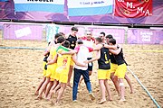 Deutsch: Beachhandball bei den Olympischen Jugendspielen 2018; Tag 6, 12. Oktober 2018; Jungen, Hauptrundenspiel – Spanien-Portugal 2:1 English: Beach handball at the 2018 Summer Youth Olympics at 12 October 2018 – Boys Main Round – Spain-Portugal 2:1