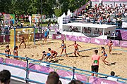 Deutsch: Beachhandball bei den Olympischen Jugendspielen 2018; Tag 3, 9. Oktober 2018; Mädchen, Vorrunde, Gruppe A - Chinese Taipei (Taiwan)-Mauritius 2:0 English: Beach handball at the 2018 Summer Youth Olympics at 9 October 2018 – Girls Preliminary Round Group A‎ – Chinese Taipei-Mauritius 2:0