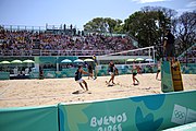 Deutsch: Beachvolleyball bei den Olympischen Jugendspielen 2018; Tag 11, 17. Oktober 2018; Jungen, Spiel um Platz 3 – Argentinien-Ungarn 2:0 (21–15/21–15) English: Beach volleyball at the 2018 Summer Youth Olympics at 17 October 2018 – Bronze Medal Match – Argentina-Hungary 2:0 (21–15/21–15)