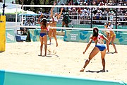 Deutsch: Beachvolleyball bei den Olympischen Jugendspielen 2018; Tag 9, 15. Oktober 2018; Mädchen, Viertelfinale: Puerto Rico-Russland 0–2 (12–21/10–21) English: Beach volleyball at the 2018 Summer Youth Olympics at 15 October 2018 – Girls Quarterfinals: Puerto Rico-Russia 0–2 (12–21/10–21)