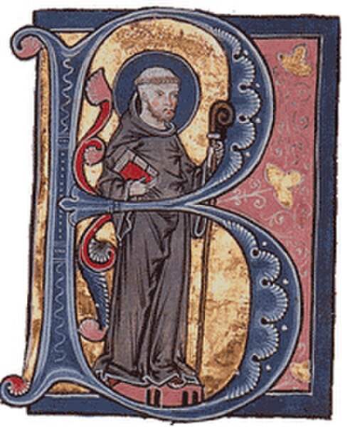 St. Bernard of Clairvaux, one of the most influential early Cistercians, seen here depicted in a historiated initial