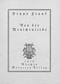 Titelblatt des Essays „Von der Menschenliebe“ von de:Bruno Frank, 1919.