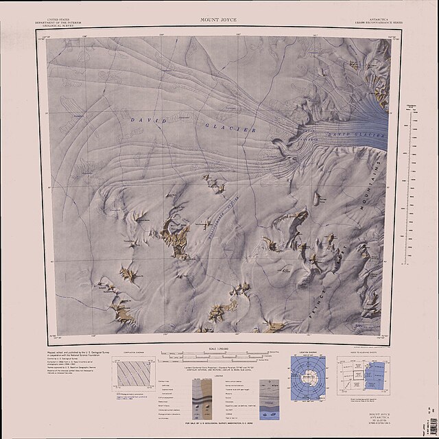 Topographische Karte mit dem Kopfende des Harbord-Gletschers (rechts unten)