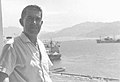 רב חובל אנריקו לוי משקיף על נמל אילת כמנהלו 1963.