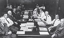 The Joint Chiefs of Staff in an annual meeting with the commanders of unified and specified command in the JCS meeting room, also known as "The Tank" on January 15, 1981. Chairman of The Joint Chiefs of Staff General David C. Jones lead briefing at The Pentagon.jpg