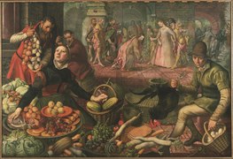 different from: Market scene with Christ and the woman taken in adultery 