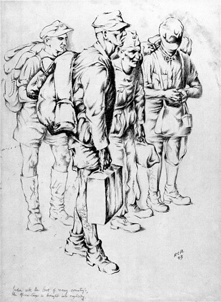 1943 drawing by US army artist Rudolph von Ripper of Afrika Corps prisoners of war, captioned "laden with the loot of many country's, the Africa-Corps