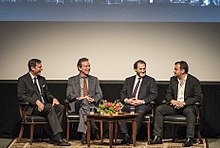 (L-R) Mark Updegrove, Lawrence Wright, Michael Stuhlbarg and Ali Soufan following a screening at the LBJ Presidential Library. DIG14239-148.jpg