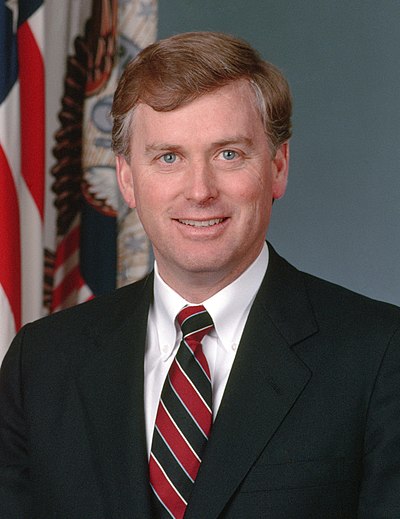 Indiana Senator Dan Quayle was chosen as the Republican nominee for vice president in 1988. Dan Quayle crop.jpg