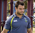 English: David Shillington, Canberra Raiders front-row, at Bolton Park in Wagga Wagga, New South Wales.