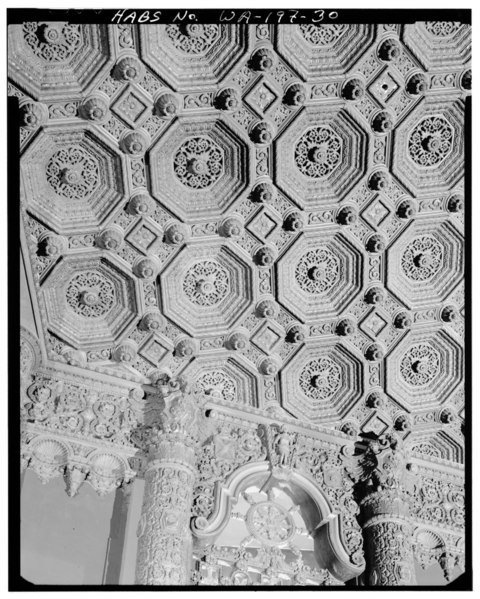 File:Detail of auditorium ceiling and top of east galleon. (Oct. 1991) - Fox Theater, Seventh Avenue and Olive Way, Seattle, King County, WA HABS WASH,17-SEAT,11-30.tif