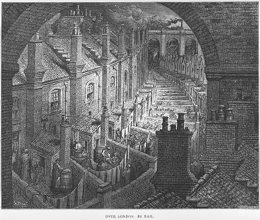 Woonomstandigheden in Londen ca 1870 Gravure van Gustave Doré