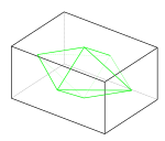 Ett rätblock (vars kanter är markerade med svart) är isogonalt. Dess dual (vars kanter är markerade med grönt) är därför isoedral. Varje sida på dualen har ju ett hörn i mittpunkten på vardera av de tre olika typerna av sidor som möts på samma sätt (under spegling) i varje hörn av rätblocket och alla dualens sidor är således likformiga trianglar som "möts på samma sätt..." (under spegling).