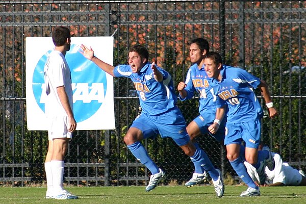 UCLA celebrating a victory over Duke in extra time at the 2006 NCAA Division I men's soccer tournament