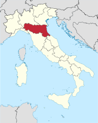 Karte Italiens, Emilia-Romagna hervorgehoben