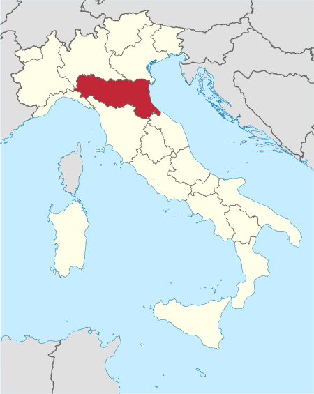 Location of Emilia-Romagna within Italy Emilia-Romagna in Italy.svg