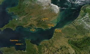 Den engelske kanalen med Kanaløyene Guernsey og Jersey