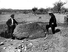 The Esperanza Stone. Found by Major Frederick Russell Burnham in the Yaqui Valley in 1908. Burnham left; Holder, right