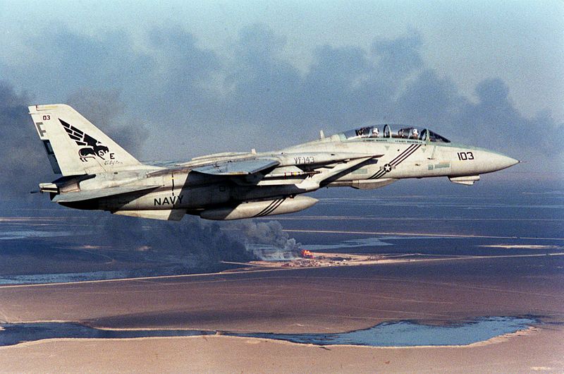 File:F-14B VF-143 over burning Kuwaiti oil wells 1990.JPEG