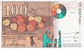 Le billet de banque 100 francs Cézanne montre une représentation stylisée des personnages présents dans le tableau Les Joueurs de cartes.