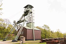 The steel headframe of the Ottiliae shaft (1876) in Clausthal-Zellerfeld, the oldest existing headframe in Germany Foerdergeruest Headframe Ottiliae Schacht von 1876.jpg