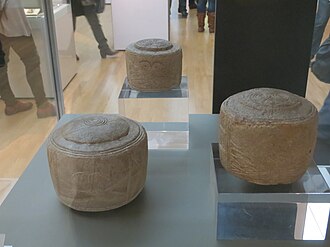 Prehistoric Folkton Drums as currently displayed in the British Museum Folkton Drums.JPG