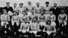 The French team for the England-France match on 28 January 1911. Varvier is seated in the middle row, third from the right. France 1911.jpg