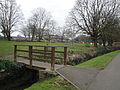 The footbridge crossing at School Green Road, onto the green in Freshwater, Isle of Wight.