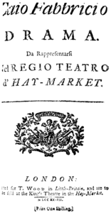 Libretto'nun başlık sayfası, Londra 1733