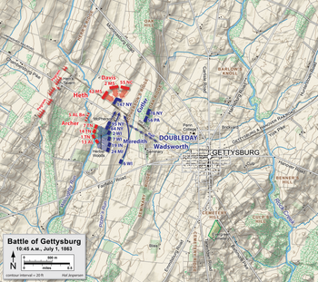 Location of Herbst Woods during the 1st Day of Battle Gettysburg Day1 1045.png