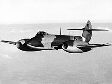 A Gloster Meteor, which was powered by the Derwent engine designed by Lombard.