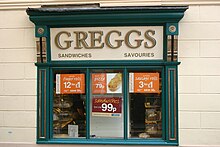 Historic shop front, Greggs, Brecon (2005) Greggs store front.JPG